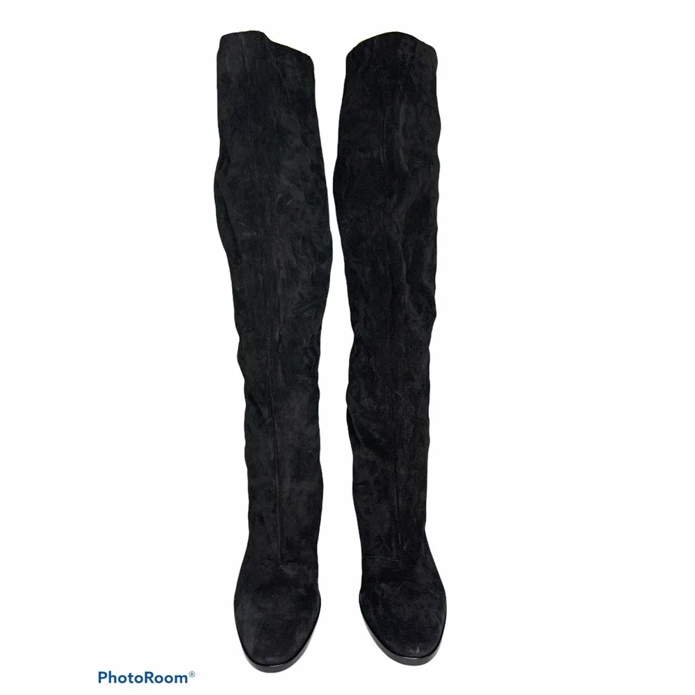 Vince‎ Women's Black Suede Tall Block Heel Boots Size 8M NEW $595